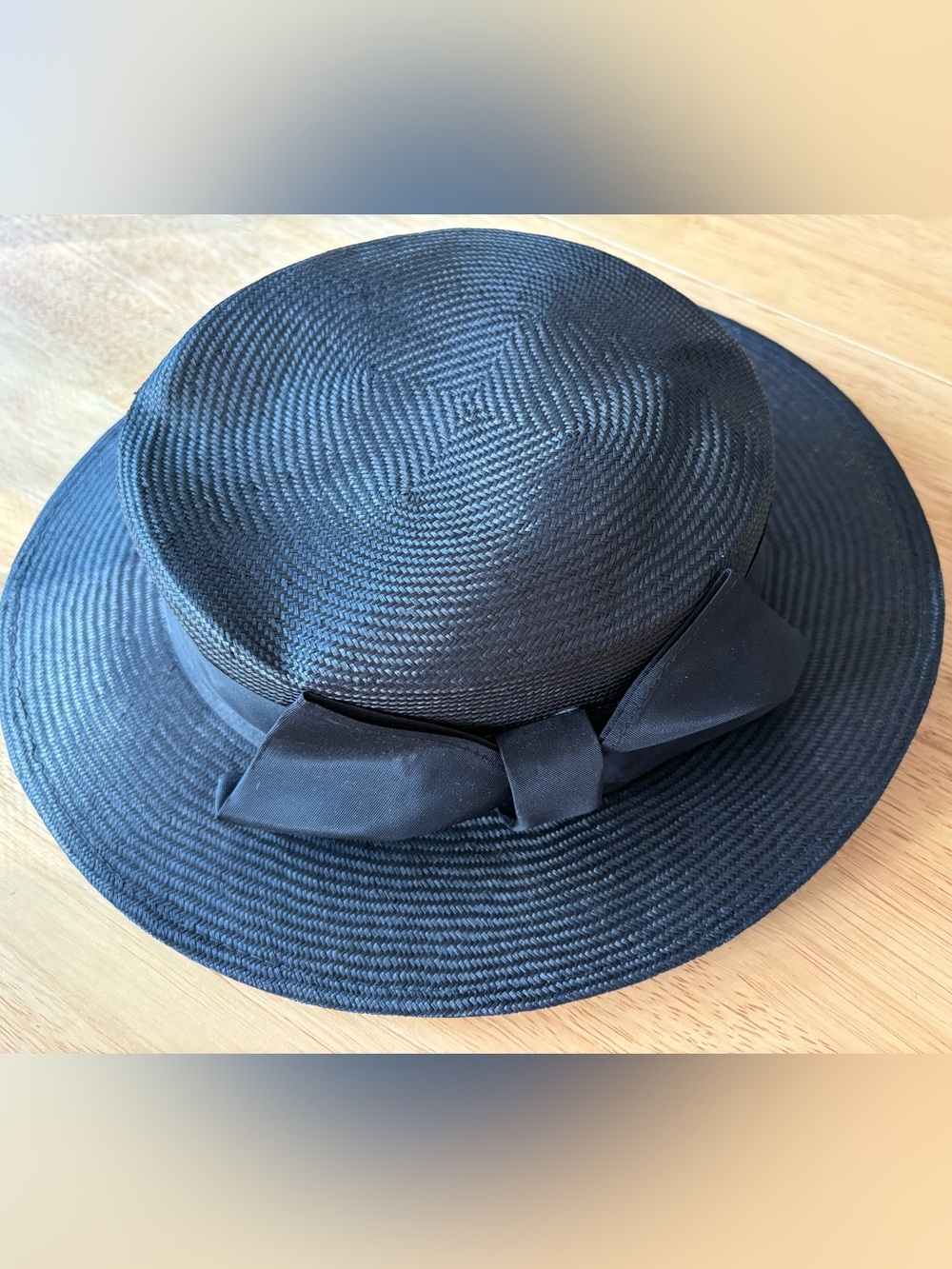 Lord & Taylor Vintage Black Straw Hat with Ribbon